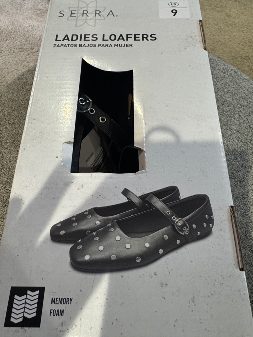 Serra Black Mary Jane Loafers with Silver Stud Accents size 9 Brand New